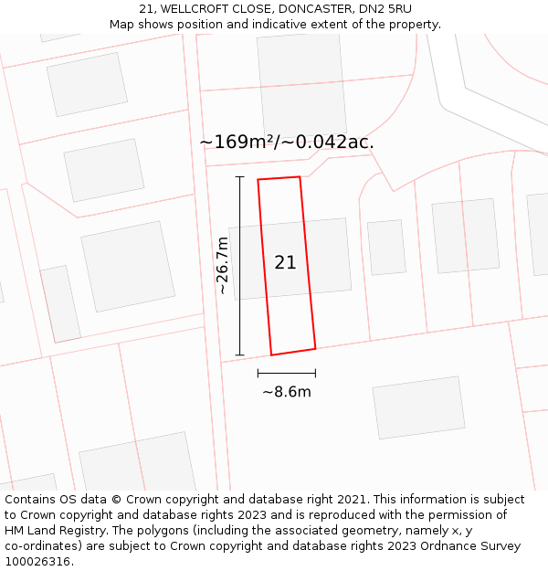21, WELLCROFT CLOSE, DONCASTER, DN2 5RU: Plot and title map