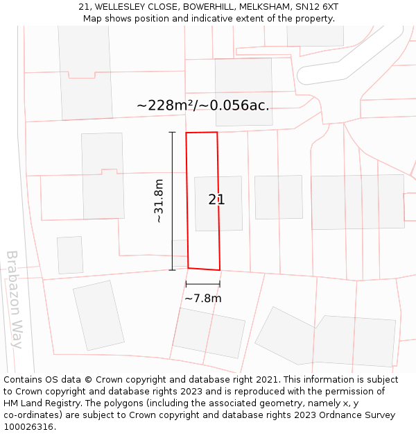 21, WELLESLEY CLOSE, BOWERHILL, MELKSHAM, SN12 6XT: Plot and title map