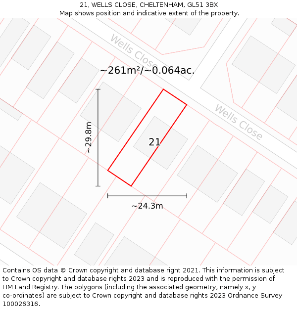 21, WELLS CLOSE, CHELTENHAM, GL51 3BX: Plot and title map