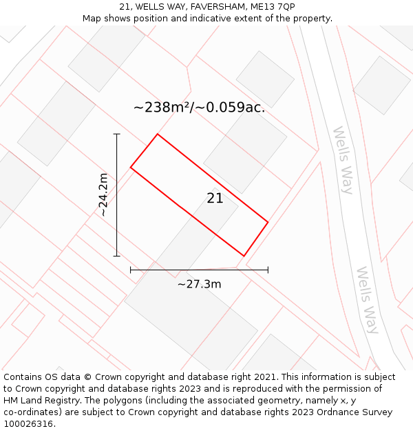 21, WELLS WAY, FAVERSHAM, ME13 7QP: Plot and title map