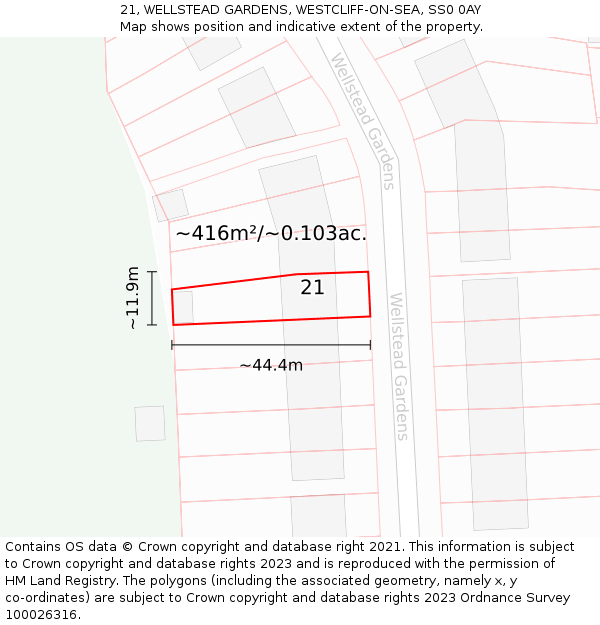 21, WELLSTEAD GARDENS, WESTCLIFF-ON-SEA, SS0 0AY: Plot and title map