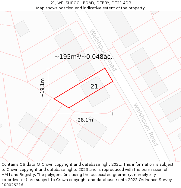 21, WELSHPOOL ROAD, DERBY, DE21 4DB: Plot and title map