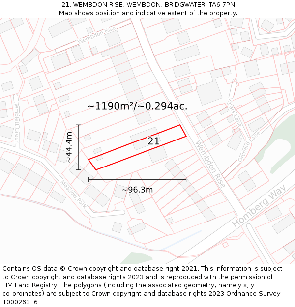 21, WEMBDON RISE, WEMBDON, BRIDGWATER, TA6 7PN: Plot and title map