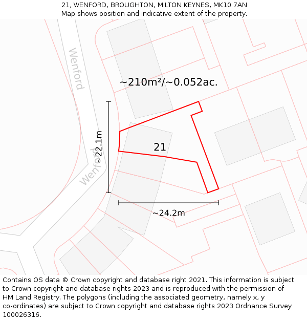 21, WENFORD, BROUGHTON, MILTON KEYNES, MK10 7AN: Plot and title map
