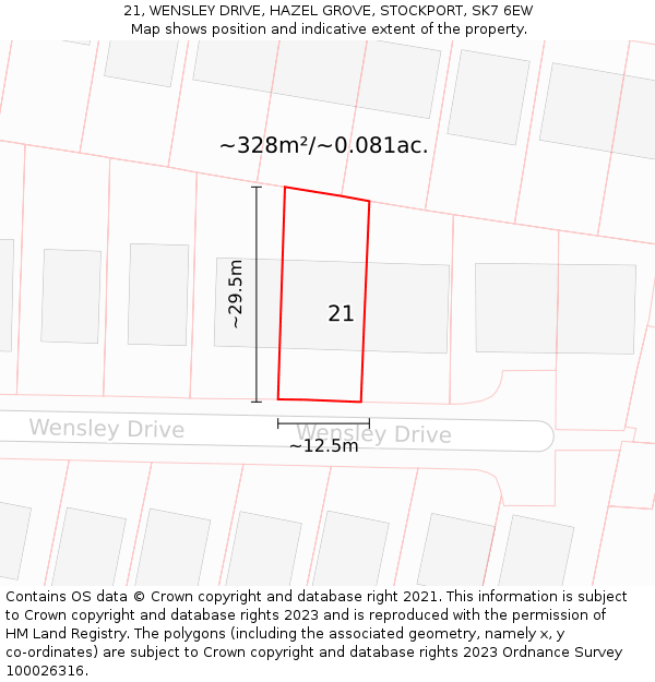 21, WENSLEY DRIVE, HAZEL GROVE, STOCKPORT, SK7 6EW: Plot and title map