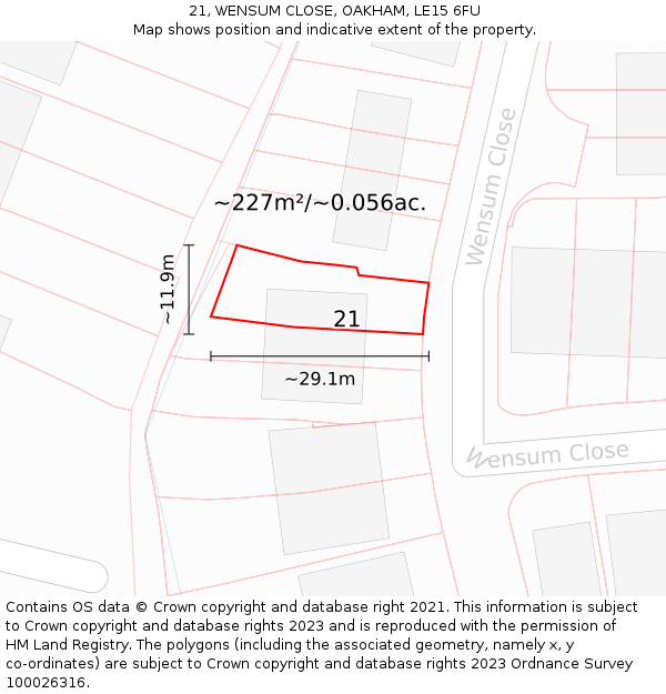 21, WENSUM CLOSE, OAKHAM, LE15 6FU: Plot and title map