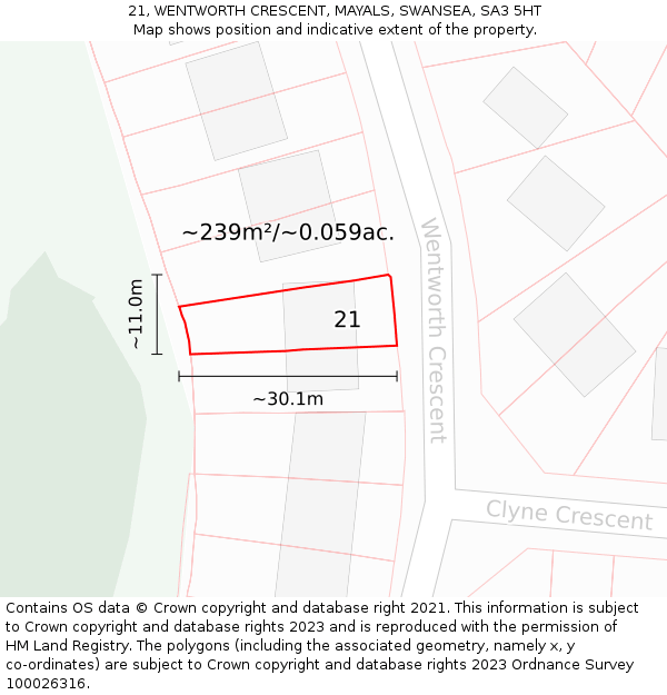 21, WENTWORTH CRESCENT, MAYALS, SWANSEA, SA3 5HT: Plot and title map