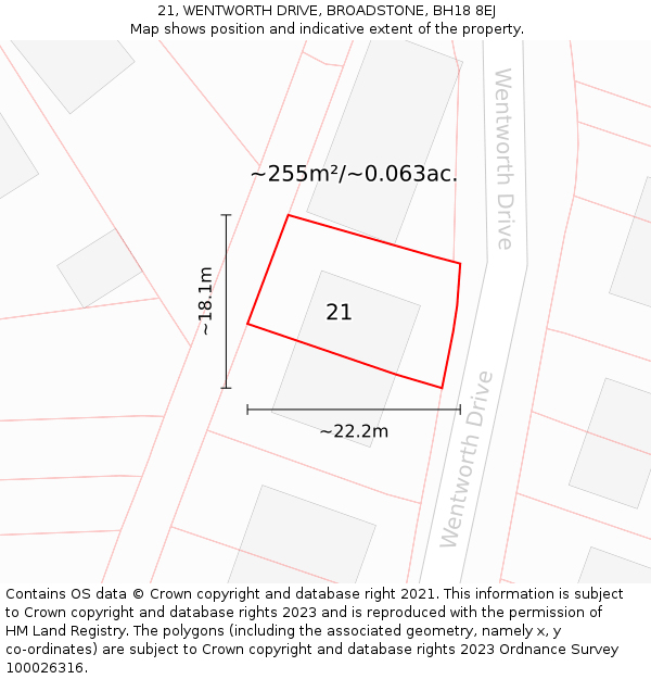 21, WENTWORTH DRIVE, BROADSTONE, BH18 8EJ: Plot and title map