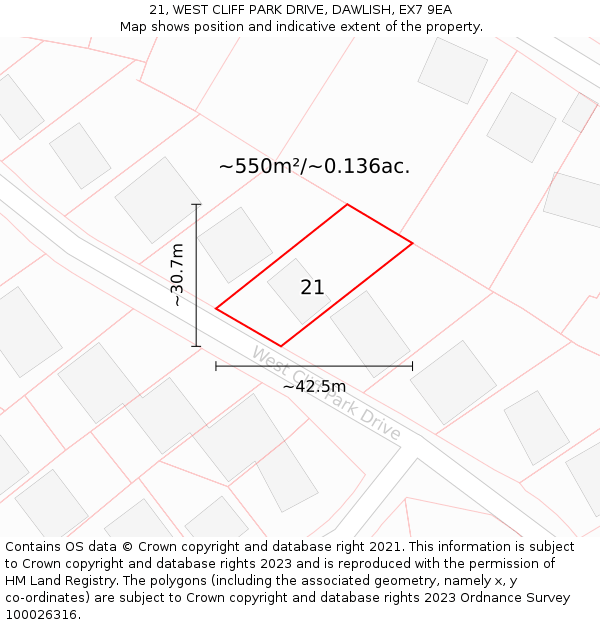 21, WEST CLIFF PARK DRIVE, DAWLISH, EX7 9EA: Plot and title map