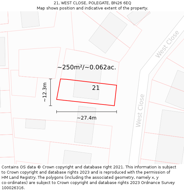 21, WEST CLOSE, POLEGATE, BN26 6EQ: Plot and title map