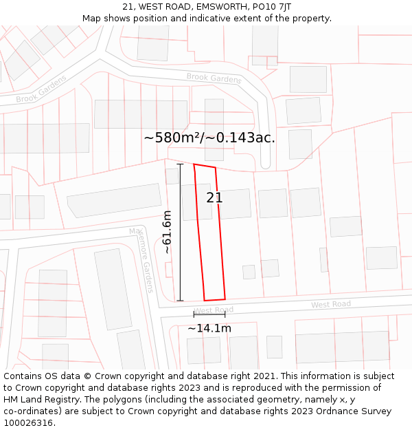 21, WEST ROAD, EMSWORTH, PO10 7JT: Plot and title map
