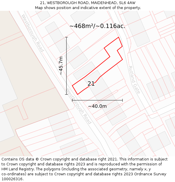 21, WESTBOROUGH ROAD, MAIDENHEAD, SL6 4AW: Plot and title map