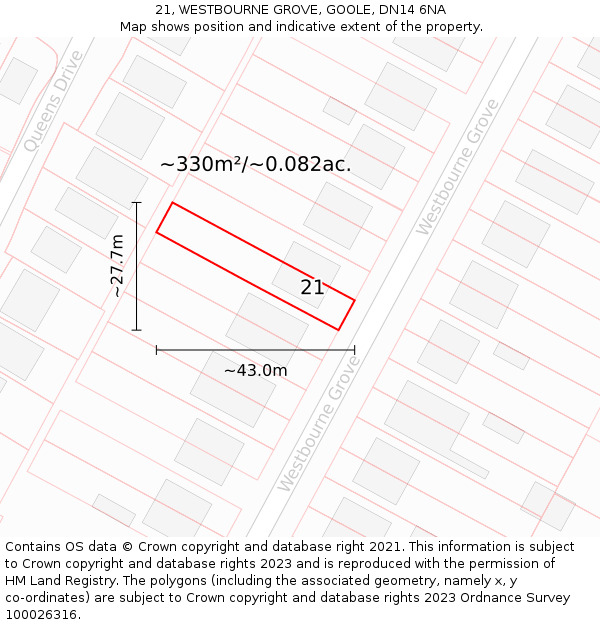 21, WESTBOURNE GROVE, GOOLE, DN14 6NA: Plot and title map