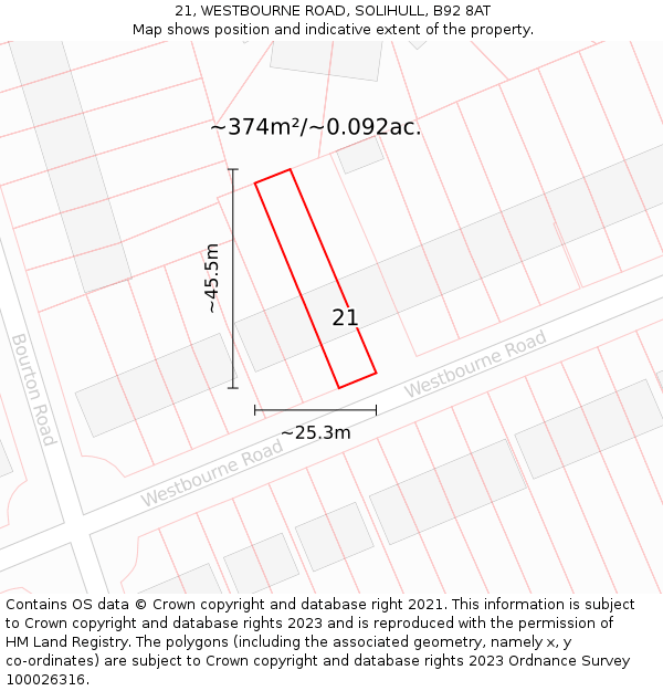 21, WESTBOURNE ROAD, SOLIHULL, B92 8AT: Plot and title map