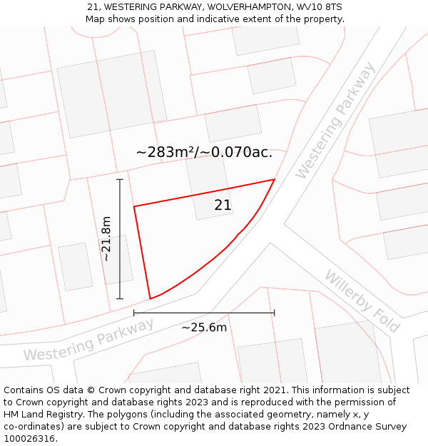 21, WESTERING PARKWAY, WOLVERHAMPTON, WV10 8TS: Plot and title map