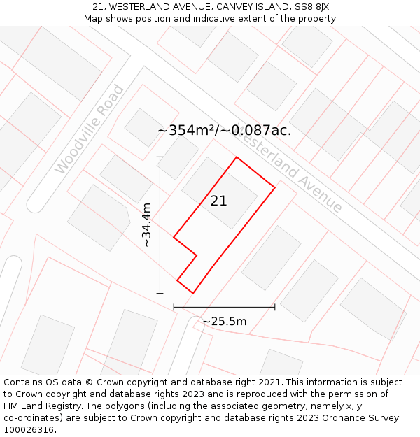 21, WESTERLAND AVENUE, CANVEY ISLAND, SS8 8JX: Plot and title map