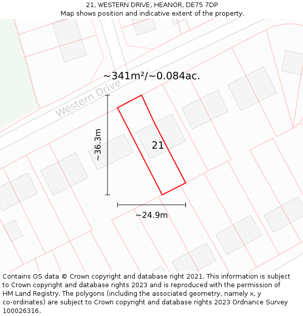 21, WESTERN DRIVE, HEANOR, DE75 7DP: Plot and title map