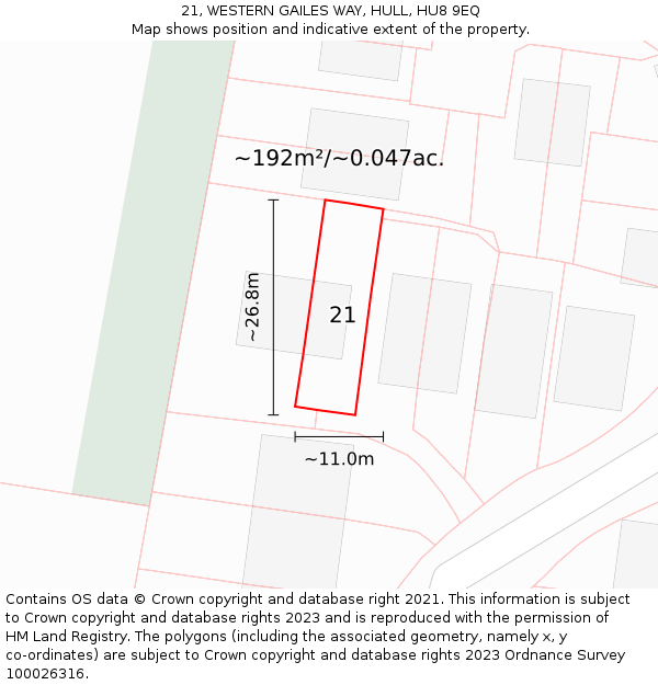 21, WESTERN GAILES WAY, HULL, HU8 9EQ: Plot and title map