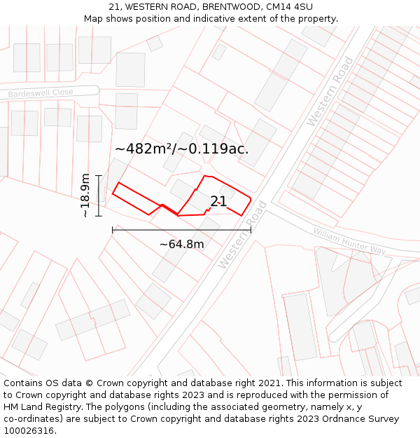 21, WESTERN ROAD, BRENTWOOD, CM14 4SU: Plot and title map