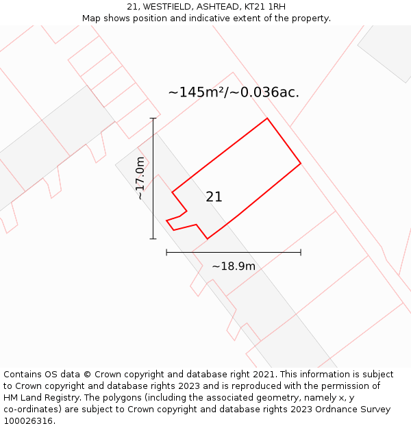 21, WESTFIELD, ASHTEAD, KT21 1RH: Plot and title map
