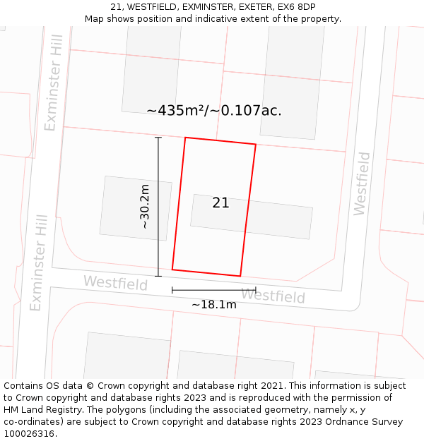 21, WESTFIELD, EXMINSTER, EXETER, EX6 8DP: Plot and title map