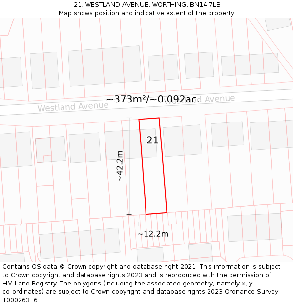 21, WESTLAND AVENUE, WORTHING, BN14 7LB: Plot and title map