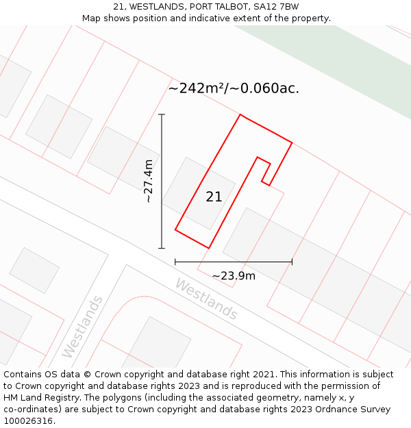21, WESTLANDS, PORT TALBOT, SA12 7BW: Plot and title map