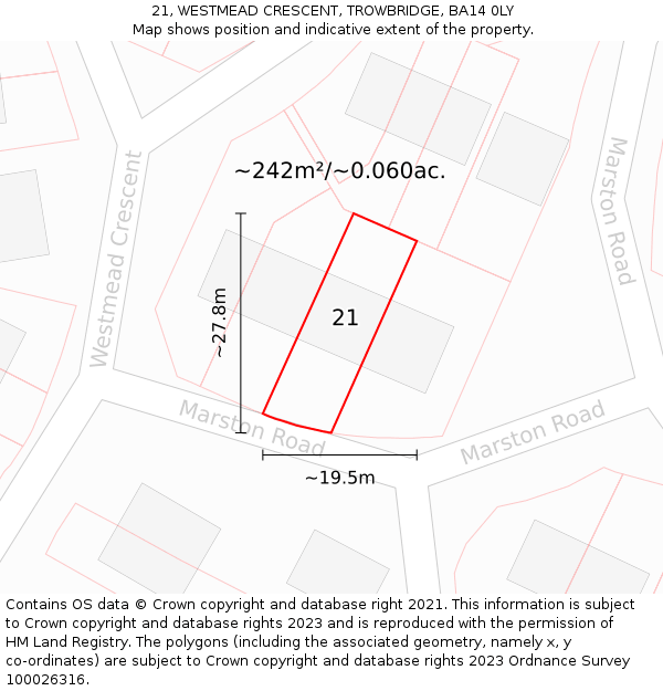 21, WESTMEAD CRESCENT, TROWBRIDGE, BA14 0LY: Plot and title map