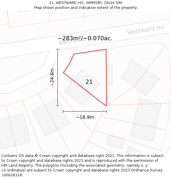 21, WESTWARD HO, GRIMSBY, DN34 5AF: Plot and title map