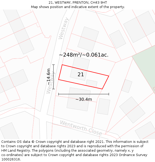 21, WESTWAY, PRENTON, CH43 9HT: Plot and title map