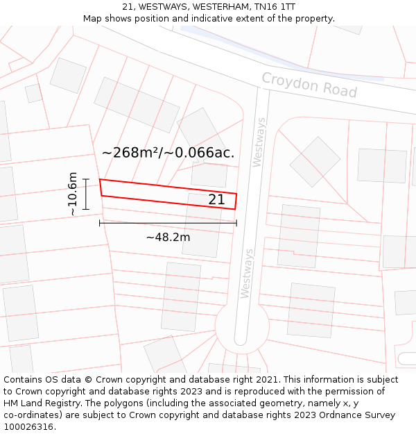 21, WESTWAYS, WESTERHAM, TN16 1TT: Plot and title map