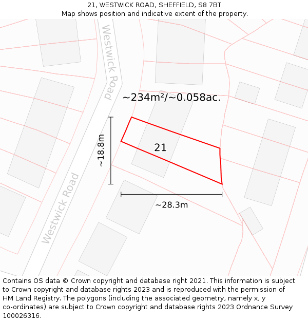 21, WESTWICK ROAD, SHEFFIELD, S8 7BT: Plot and title map