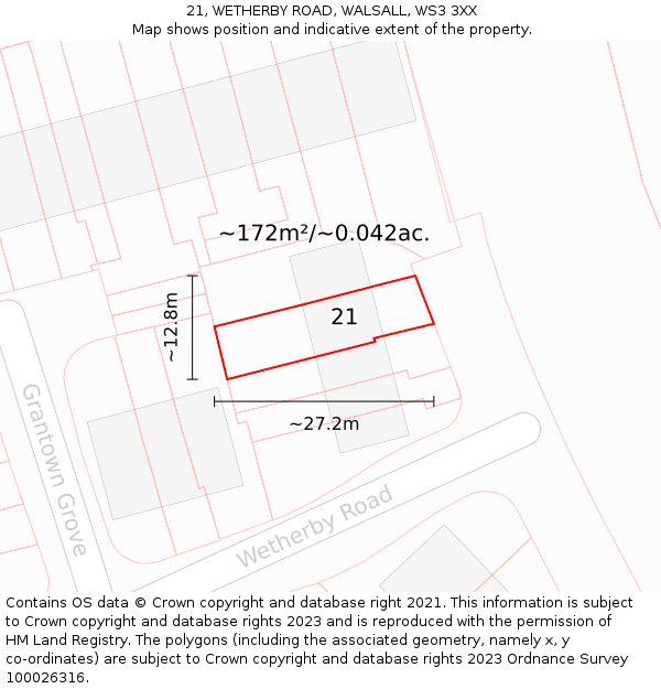 21, WETHERBY ROAD, WALSALL, WS3 3XX: Plot and title map