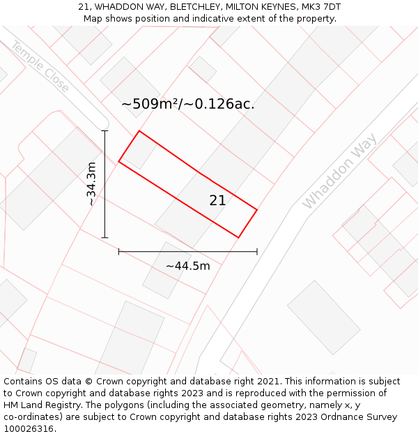 21, WHADDON WAY, BLETCHLEY, MILTON KEYNES, MK3 7DT: Plot and title map