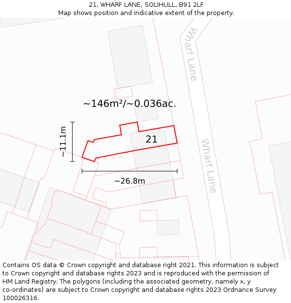 21, WHARF LANE, SOLIHULL, B91 2LF: Plot and title map