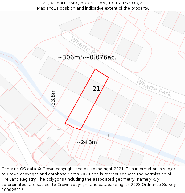 21, WHARFE PARK, ADDINGHAM, ILKLEY, LS29 0QZ: Plot and title map