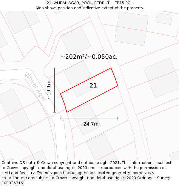 21, WHEAL AGAR, POOL, REDRUTH, TR15 3QL: Plot and title map