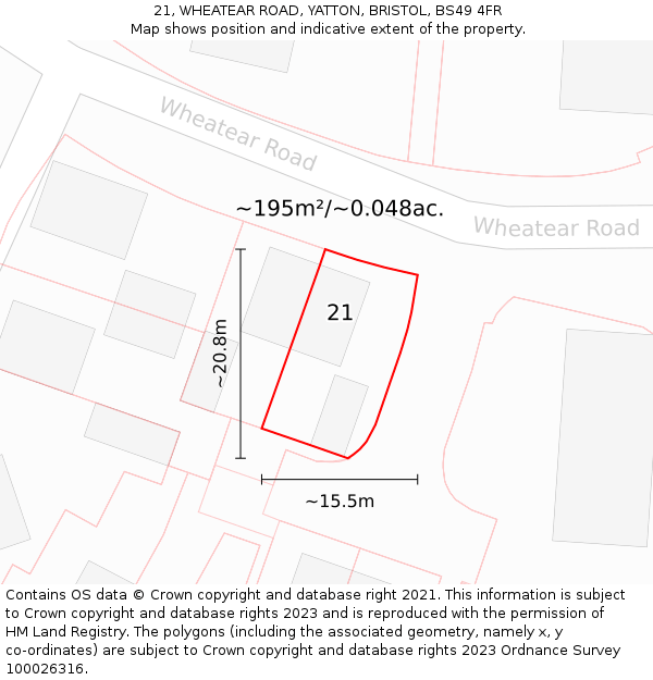21, WHEATEAR ROAD, YATTON, BRISTOL, BS49 4FR: Plot and title map