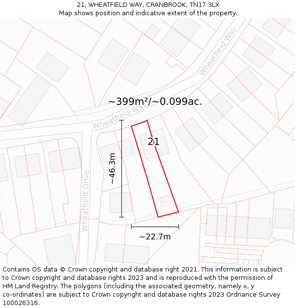 21, WHEATFIELD WAY, CRANBROOK, TN17 3LX: Plot and title map