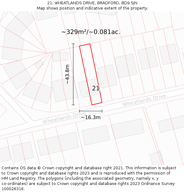 21, WHEATLANDS DRIVE, BRADFORD, BD9 5JN: Plot and title map