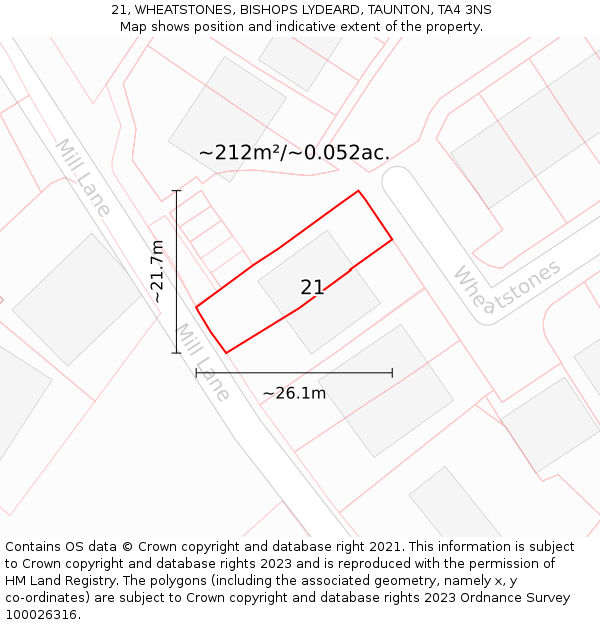 21, WHEATSTONES, BISHOPS LYDEARD, TAUNTON, TA4 3NS: Plot and title map