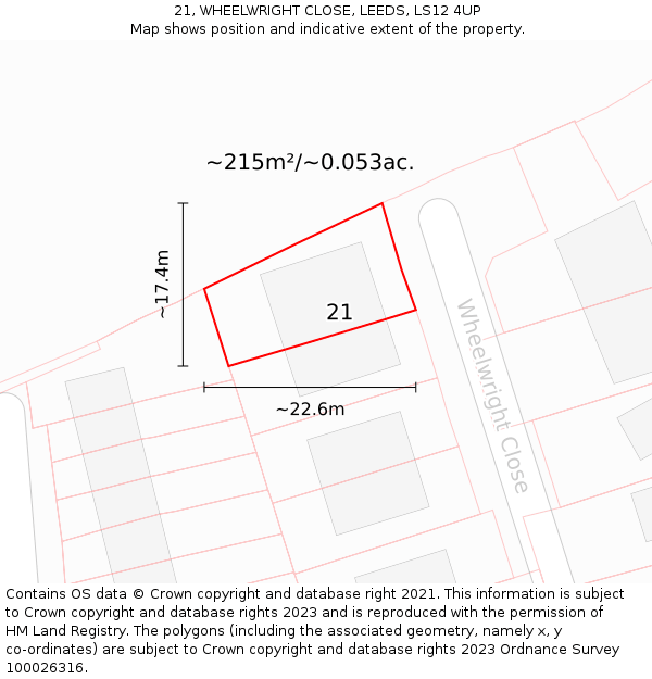 21, WHEELWRIGHT CLOSE, LEEDS, LS12 4UP: Plot and title map