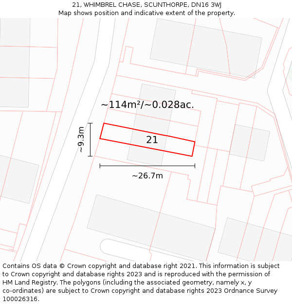21, WHIMBREL CHASE, SCUNTHORPE, DN16 3WJ: Plot and title map