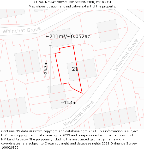 21, WHINCHAT GROVE, KIDDERMINSTER, DY10 4TH: Plot and title map