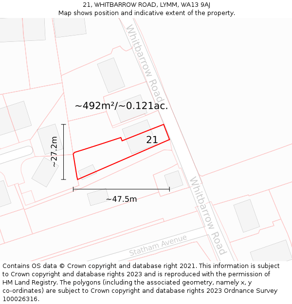 21, WHITBARROW ROAD, LYMM, WA13 9AJ: Plot and title map