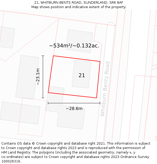 21, WHITBURN BENTS ROAD, SUNDERLAND, SR6 8AF: Plot and title map