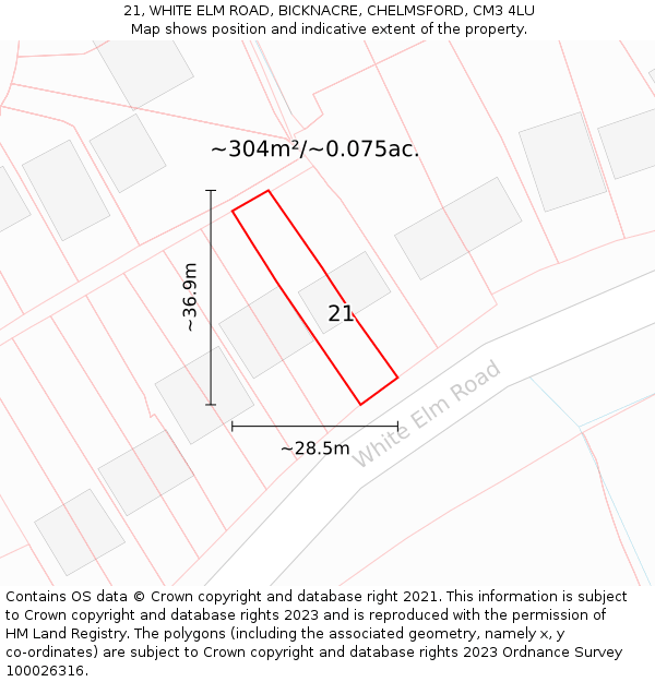 21, WHITE ELM ROAD, BICKNACRE, CHELMSFORD, CM3 4LU: Plot and title map