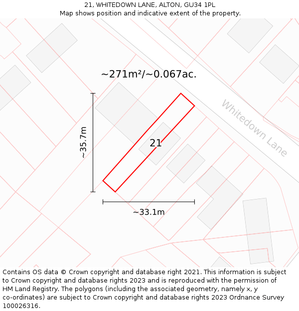 21, WHITEDOWN LANE, ALTON, GU34 1PL: Plot and title map