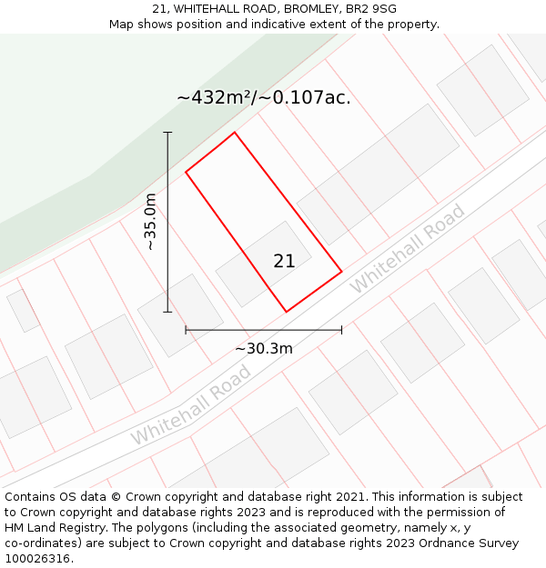 21, WHITEHALL ROAD, BROMLEY, BR2 9SG: Plot and title map