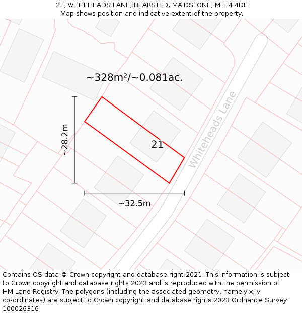 21, WHITEHEADS LANE, BEARSTED, MAIDSTONE, ME14 4DE: Plot and title map